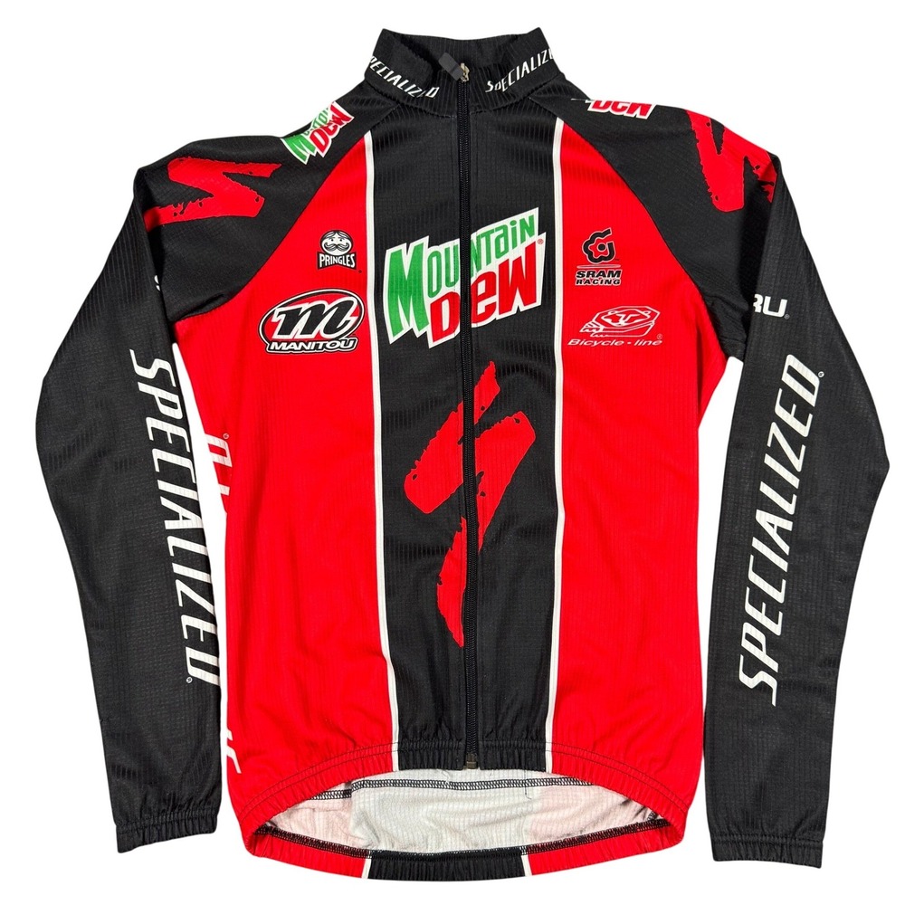 Specialized Mountain Dew Cycling Jersey Mens S Red Black Long Sleeve Full Zip